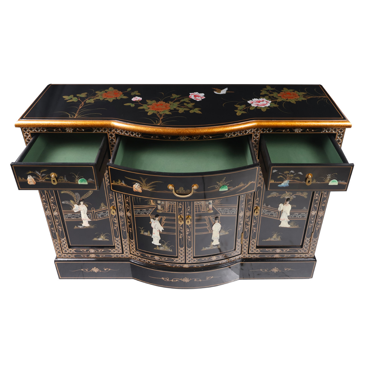 Oriental Furniture Warehouse Black Lacquer Cabinet Four Door and