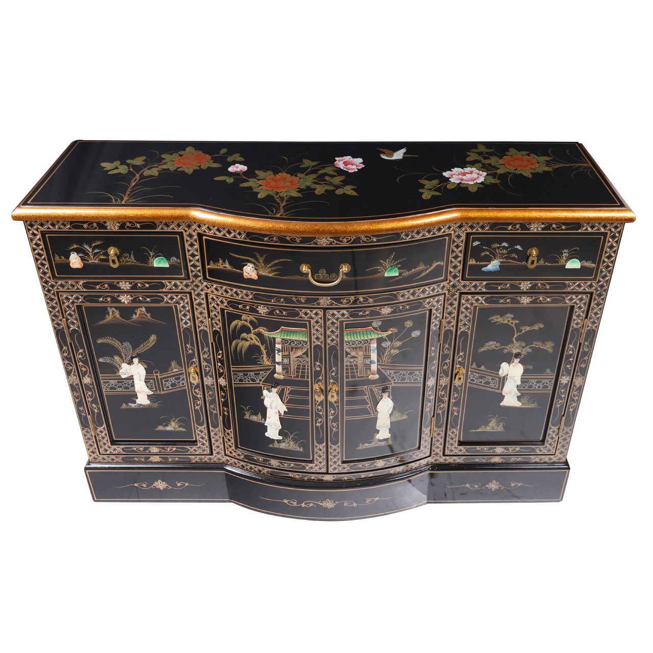 Oriental Furniture Warehouse Black Lacquer Cabinet Four Door and