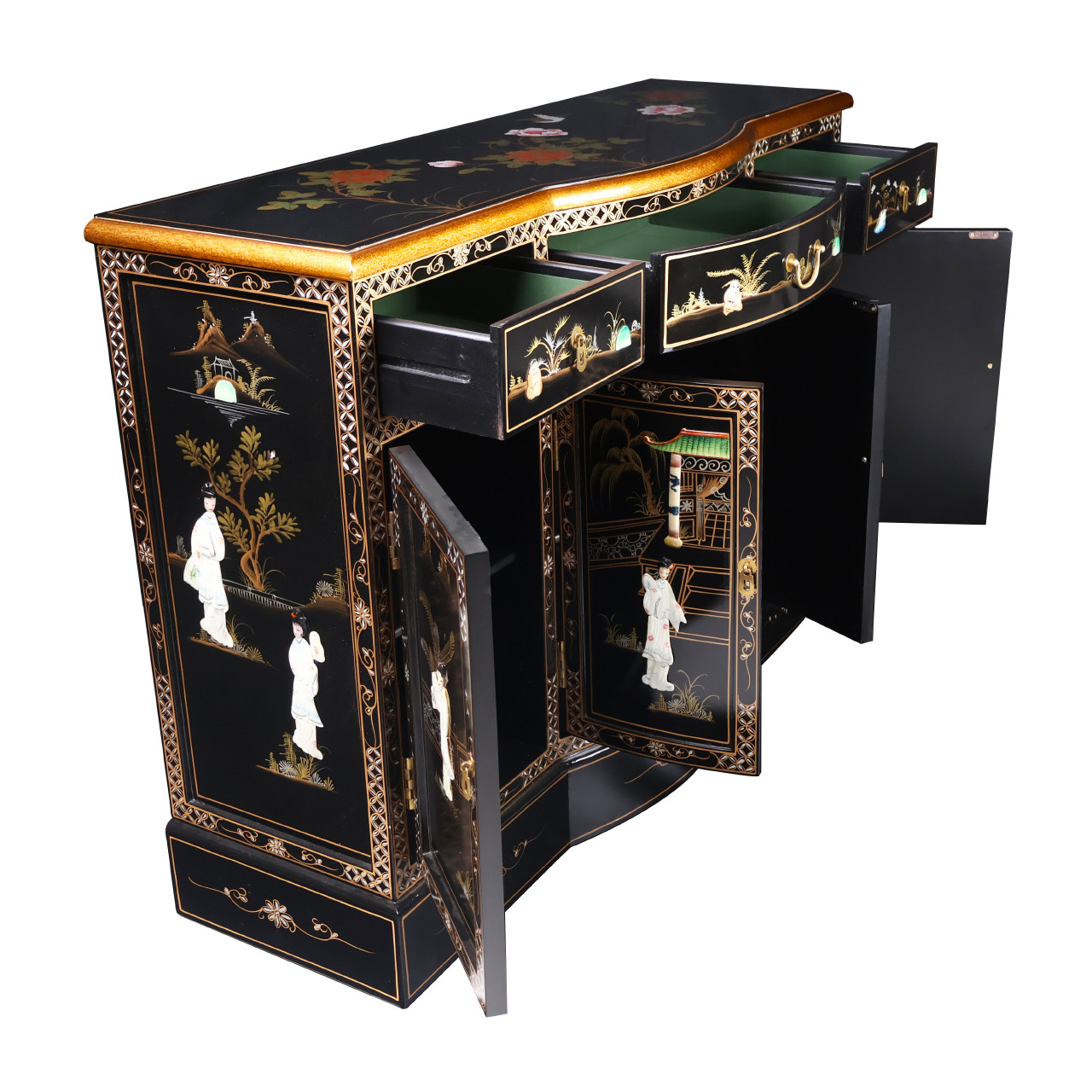 Oriental Furniture Warehouse Black Lacquer Cabinet Four Door and