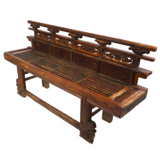 Chinese Antique Garden Bench Carved Florals