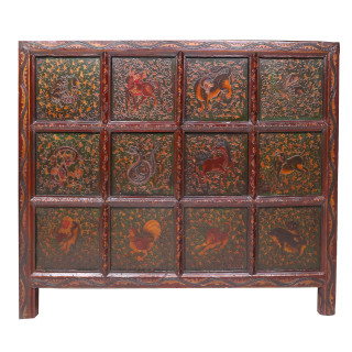 Handpainted Antique Tibetan Chest with Twelve Animals