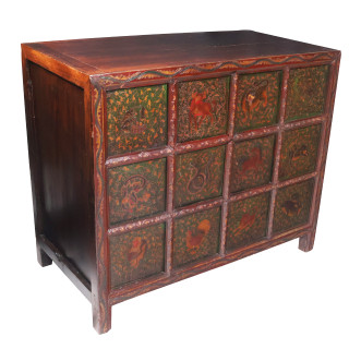 Handpainted Antique Tibetan Chest with Twelve Animals