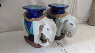Chinese Elephant Tables Rare Vintage Pair of Two 