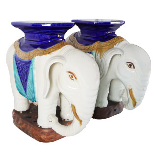 Chinese Elephant Tables Rare Vintage Pair of Two 