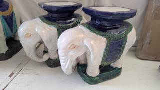 Asian Ceramic Tables Vintage Pair of Two Elephants