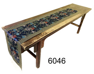 Silk Table Runner Royal Blue and Colorful Embroidered Flowers
