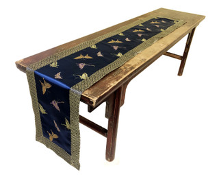Embroidered Table Runner Blue Silk Butterflies