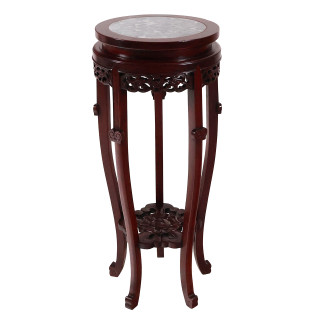 Marble Top Rosewood Plant Stand Hand Carved Dragon and Florals