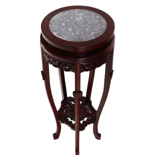 Marble Top Rosewood Plant Stand Hand Carved Dragon and Florals