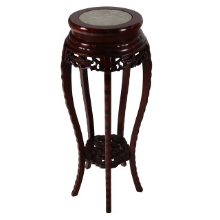 Marble Top Asian Hand Carved Rosewood Plant Stand