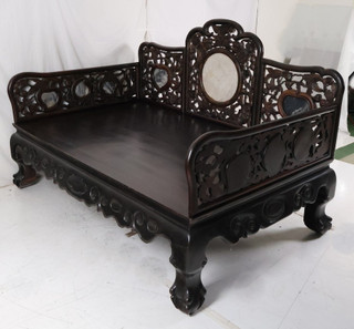 Chinese Vintage Daybed Inlaid Yunnan Marble Hand Carved Persimmons