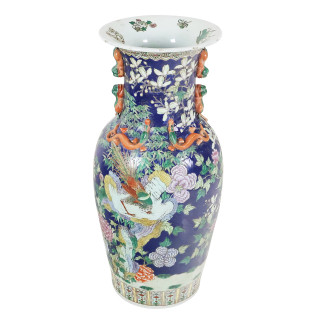 Large Porcelain Vase Chinese Blue Forals with Carvings