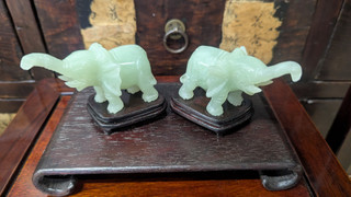 Jade Elephants Set of Two Hand Carved Serpentine 