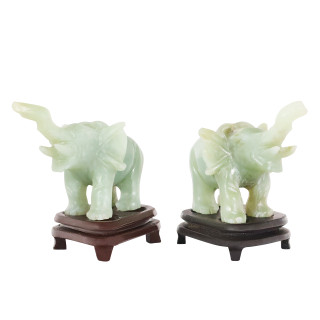 Jade Elephants Set of Two Hand Carved Serpentine Jade
