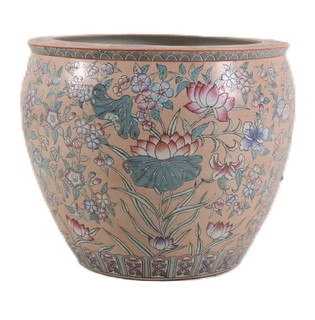 Lotus Planter Chinese Porcelain Vintage 20" Wide 