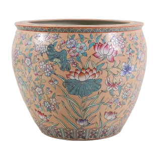 Lotus Planter Chinese Porcelain Vintage 20" Wide 
