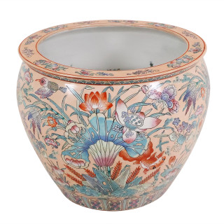 Lotus Planter Chinese Porcelain Vintage 18" Wide