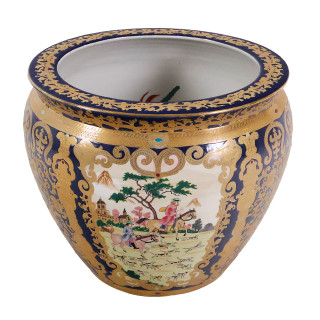 Porcelain Planter Large Blue Glazed Horse Race Fishbowl