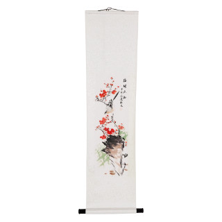 Oriental Scroll Hand Painted Florals with Chinese Silk Borders