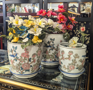 Floral Porcelain Planter Set of Three