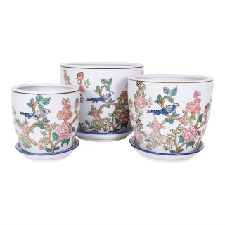 Floral Porcelain Planter Set of Three