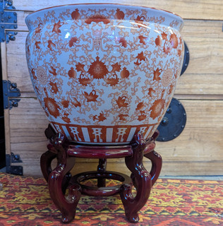 Chinese Planter Red and White Coral Pattern