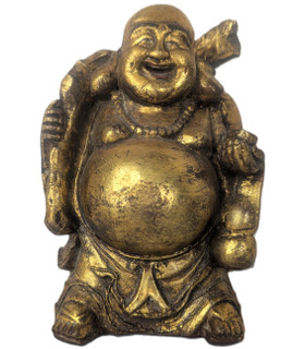 Laughing Buddha Hand Carved Wood and Gilded Gold Leaf Rare and Vintage