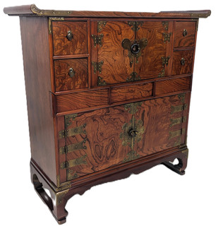 Oriental Secret Drawer Chest with Doors and Ornate Metalwork