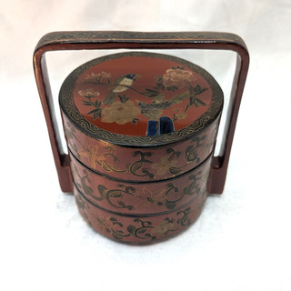 Oriental Wedding Box Cinnabar Red Floral Three Tier Box 