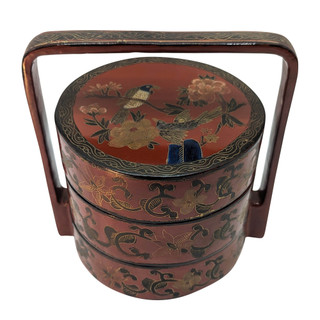 Oriental Wedding Box Cinnabar Red Floral Three Tier Box 