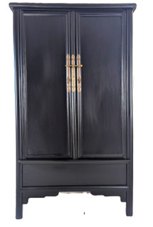 Antique Chinese Armoire with Splayed Sides Black Finish