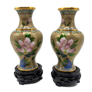 Cloisonne Vase and Stands Two Piece Set