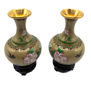 Chinese Cloisonne Vase in Three Ring Pattern Set of Two