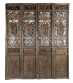 Chinese Door Panels Set Of Four Carved Wooden Wall Plaques