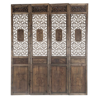 Chinese Door Panels Set Of Four Carved Wooden Wall Plaques