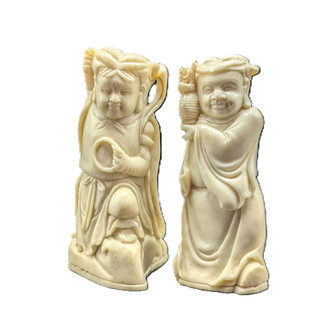 Carved Bone Figurines Set of Two