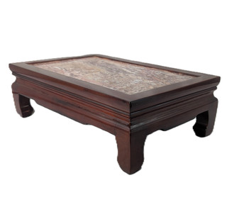 Rectangular Wooden Chinese Display Stand with Marble Inlay  14.5” Wide