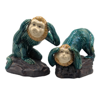 Large Pair of Asian Porcelain Monkey Statues 
