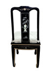 Asian Black Lacquer Circular Dining Table Set with Hand Carved Mother of Pearl