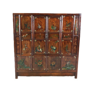 Handpainted Antique Chinese Kitchen Chest with Natural Landscape Design