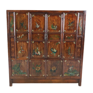 Handpainted Antique Chinese Kitchen Chest with Natural Landscape Design