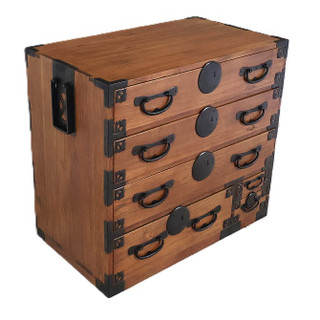 Asian Tansu Style Side Table in Honey Finish with Bronze Hardware