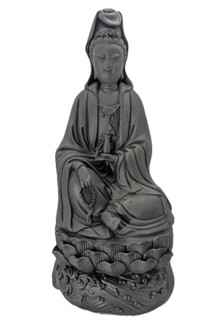 Kuan Yin Statue Seated  Lotus and Troubled Waters Purple Ceramic 13" H