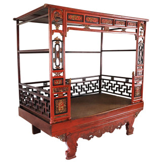 Chinese Wedding Bed with Carved Lion Feet and Canopy Top 