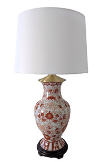 Table Lamp in Red and White Porcelain in Coral Pattern with Shade