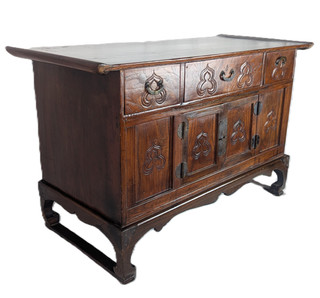 Korean Antique Meditation Table with Hand Craved Florals and Altar Top
