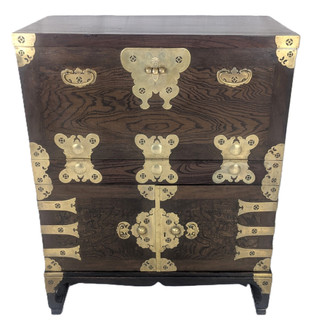  Solid Korean Desk with Butterfly Brass and Deep Wood Grain
