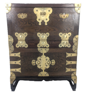  Solid Korean Desk with Butterfly Brass and Deep Wood Grain