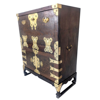  Solid Korean Desk with Butterfly Brass and Deep Wood Grain