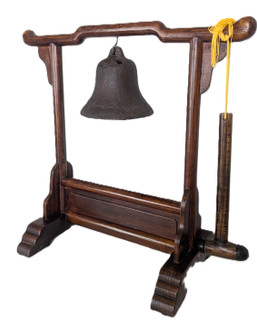 Chinese Antique River Boat Bell with Mallet and Wooden Stand